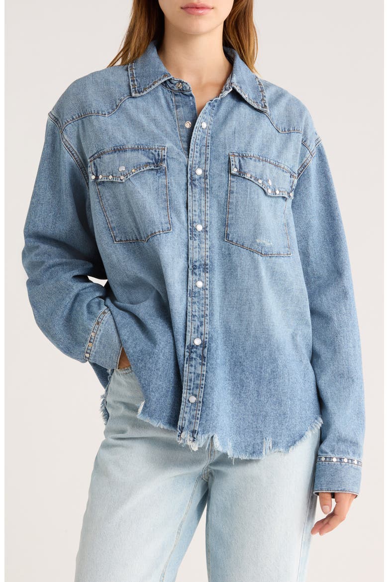 Distressed Western Stud Denim Shirt, Main, color, VINTAGE BIKER BLUE STUD