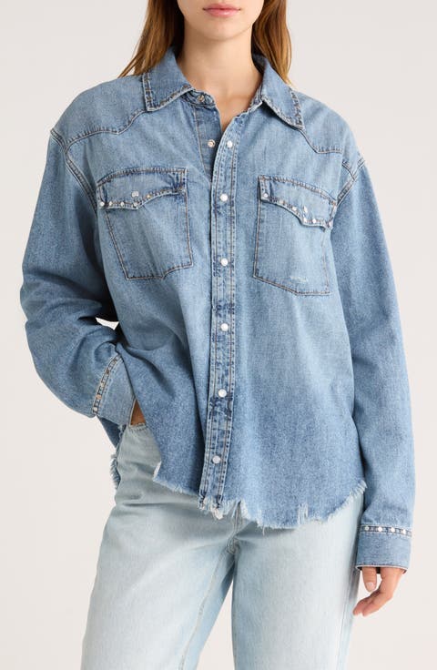 Distressed Western Stud Denim Shirt