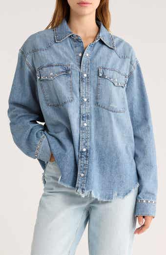 Re/Done Distressed Western Stud Denim Shirt