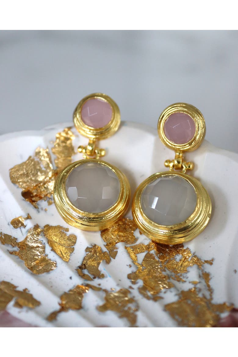 Lilis Rose Quartz and White Chalcedony Drop Earring, Alternate, color, Gold