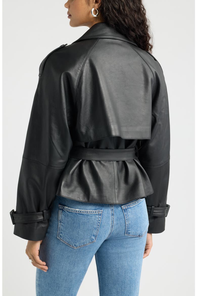 Cropped Leather Trench Jacket, Alternate, color, BLACK