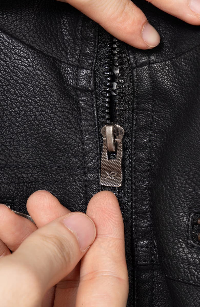 XRAY Kids' Hooded Faux Shearling Lined Faux Leather Moto Jacket, Alternate, color, Black/Black