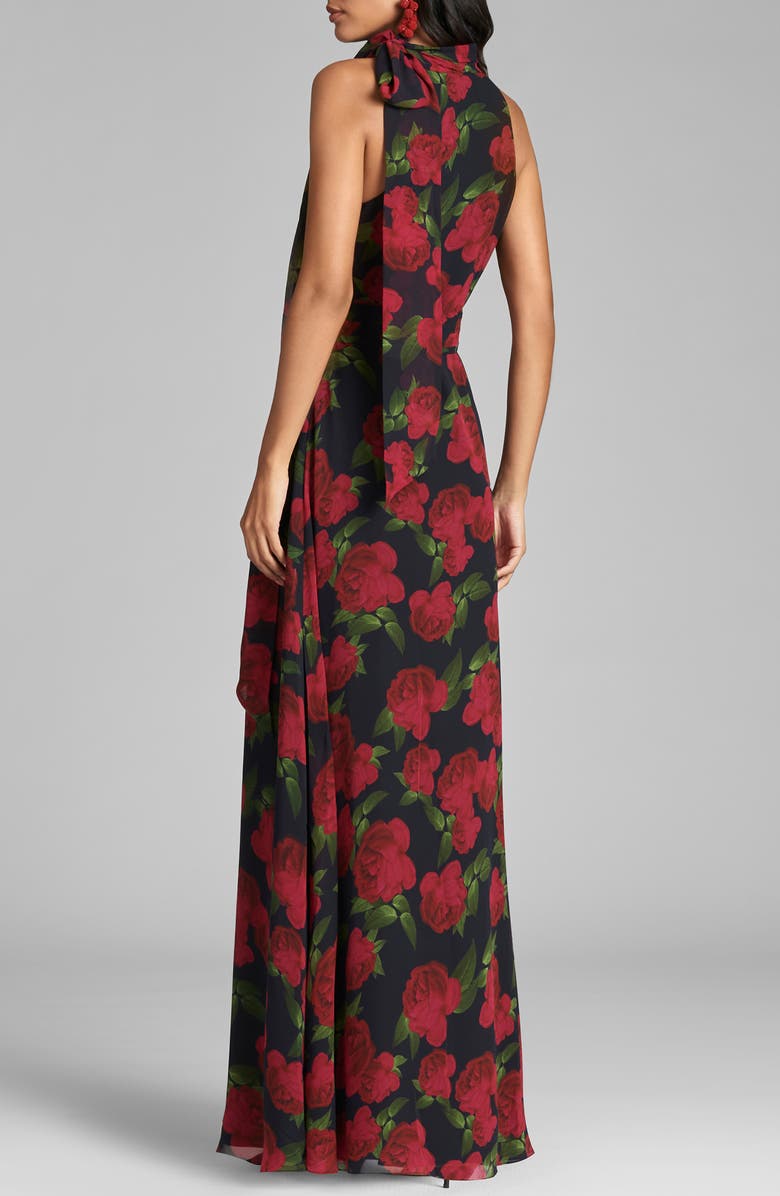 Sachin & Babi Kayla Floral Halter Gown, Alternate, color, Ruby Tea Rose