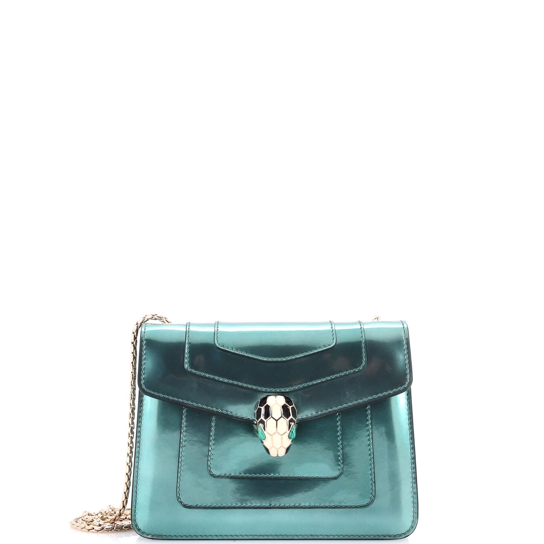 Serpenti Forever Square Shoulder Bag Metallic Leather Small, Main, color, Blue