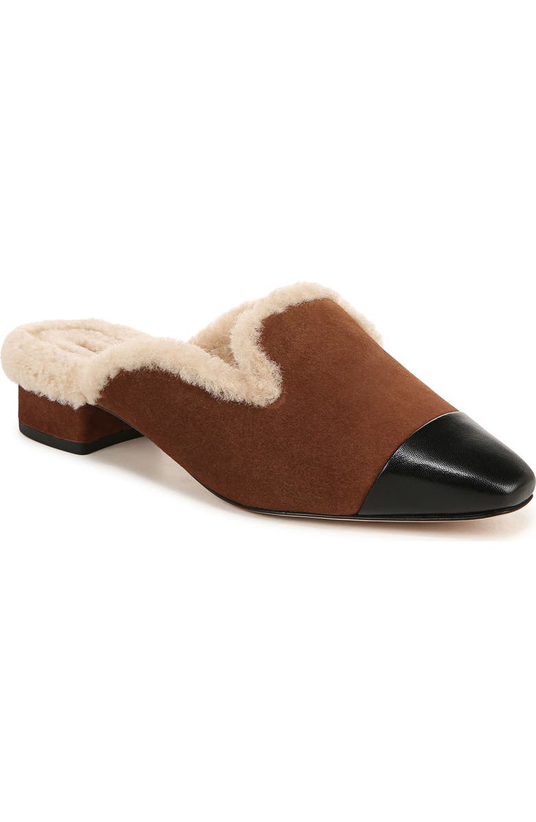 Veronica Beard Cecile Genuine Shearling Mule, Main, color, Cedar/ Black
