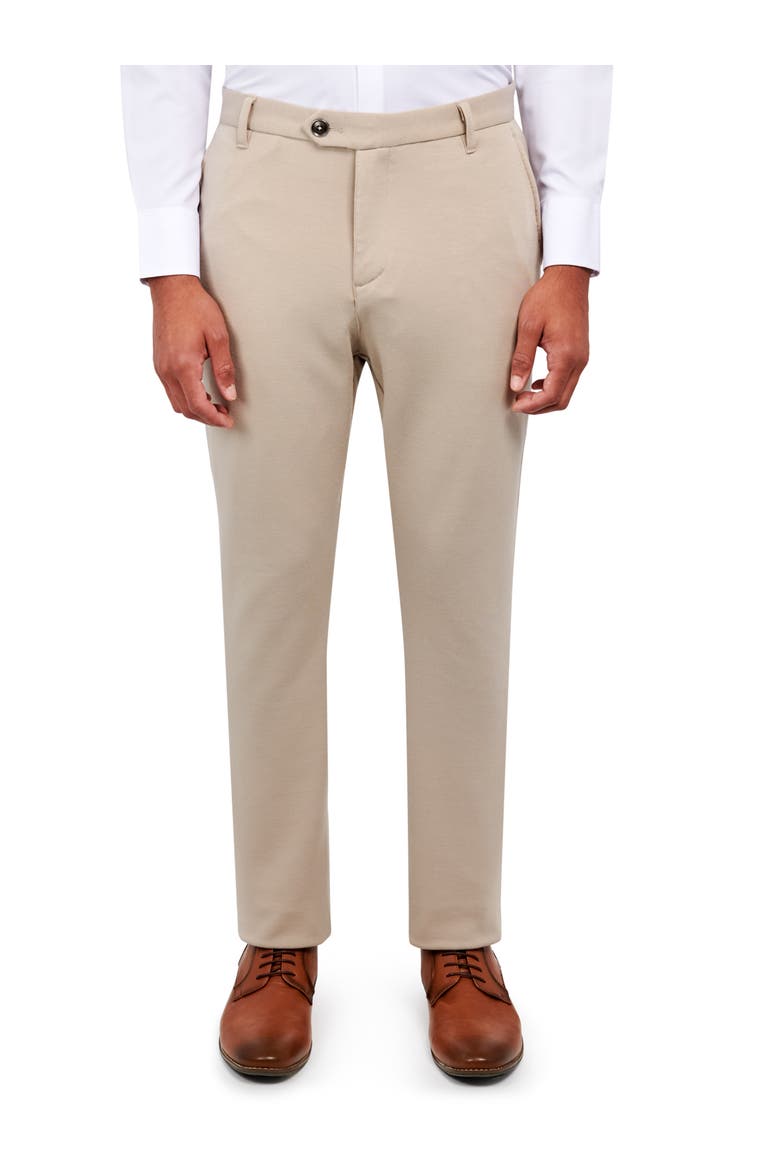 Slim Fit Straight Leg Performance Knit Dress Pants, Main, color, TAN