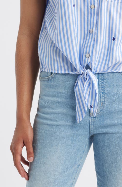 Beachlunchlounge Rosie Embroidered Tie Front Short Sleeve Button-up Shirt