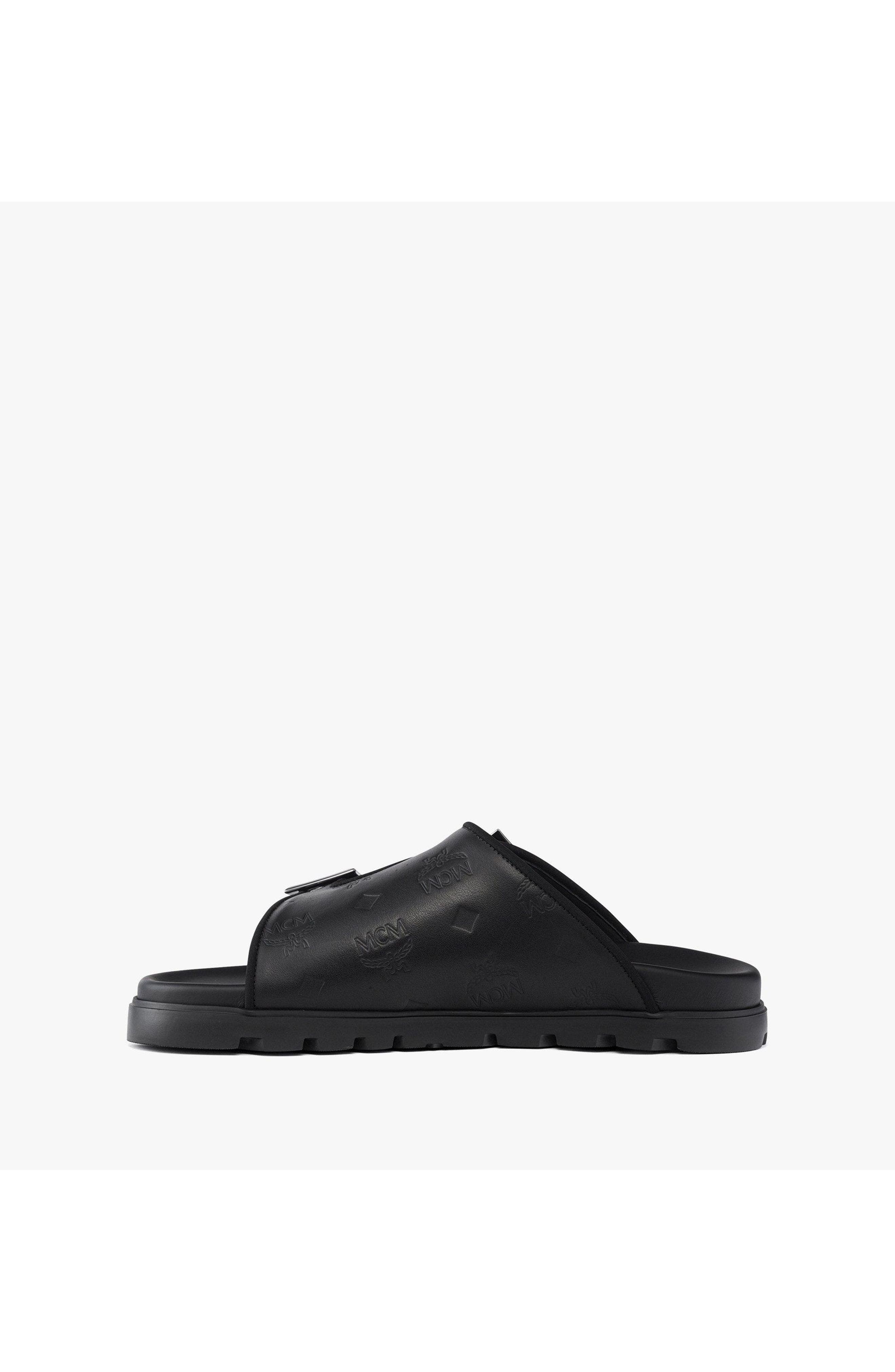 Sandals in Embossed Monogram Leather, Alternate, color, Black