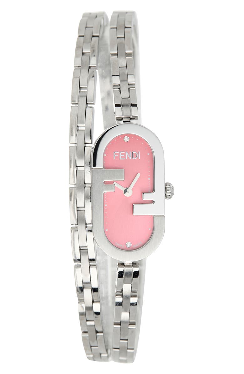 Fendi O'Lock Diamond Accent Oval Link Bracelet Watch, 28.3mm x 14.8mm, Main, color, Pink/ Stainless Steel