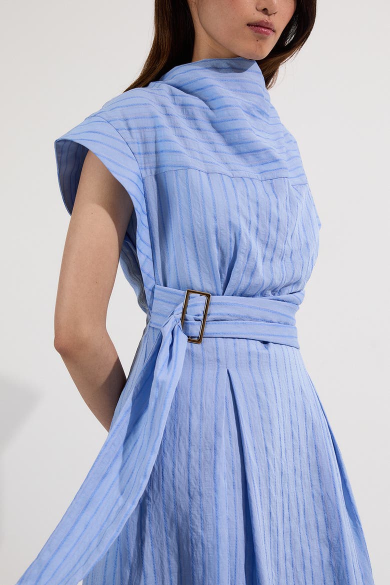 Belted Woven Midi Shirt Dress, Alternate, color, Blue