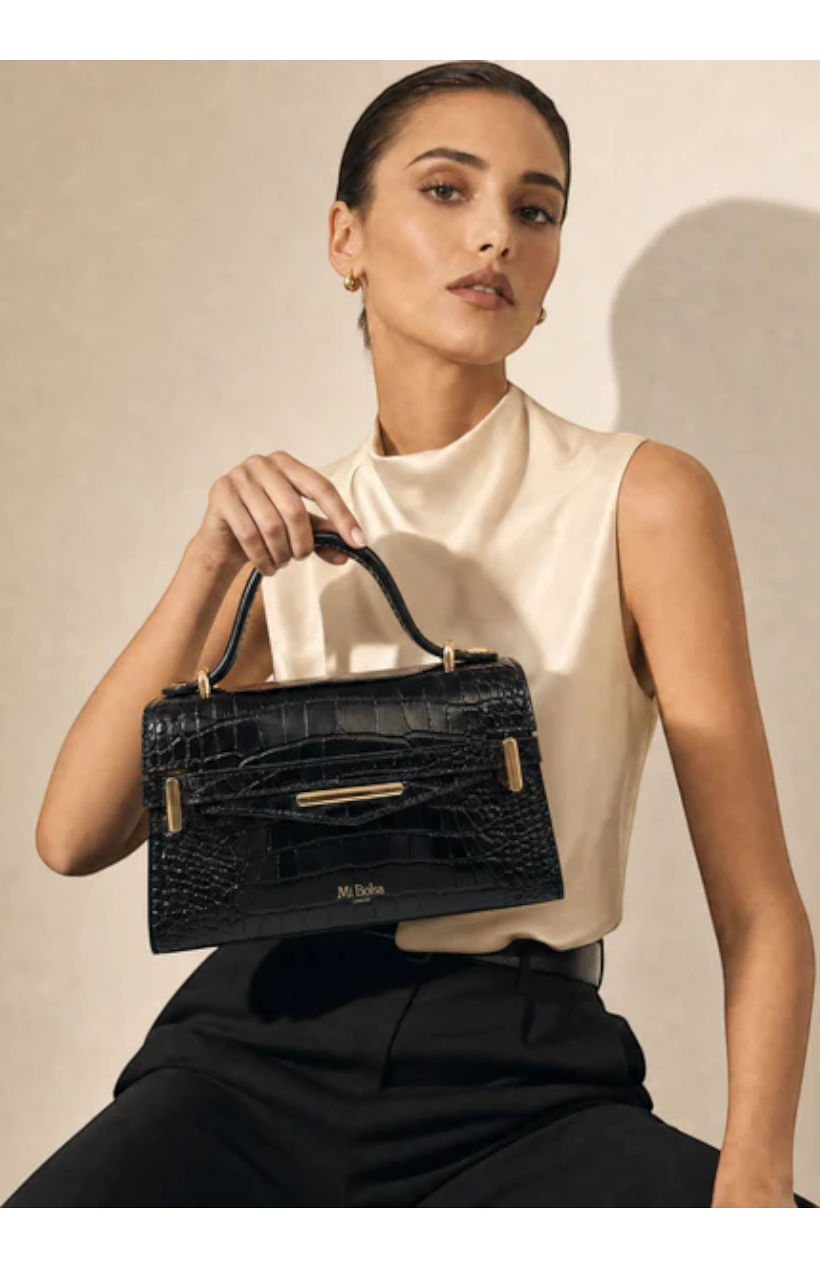 Mi Collection - Croc Embossed Top Handle Bag, Alternate, color, Black