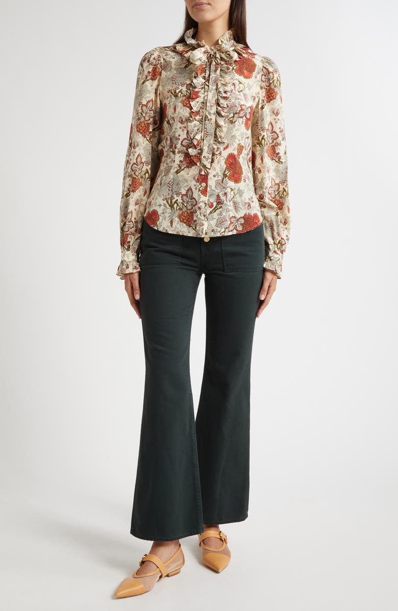 Ulla Johnson Catroux Ruffle Silk Button-Up Shirt, Alternate, color, Winter Garden