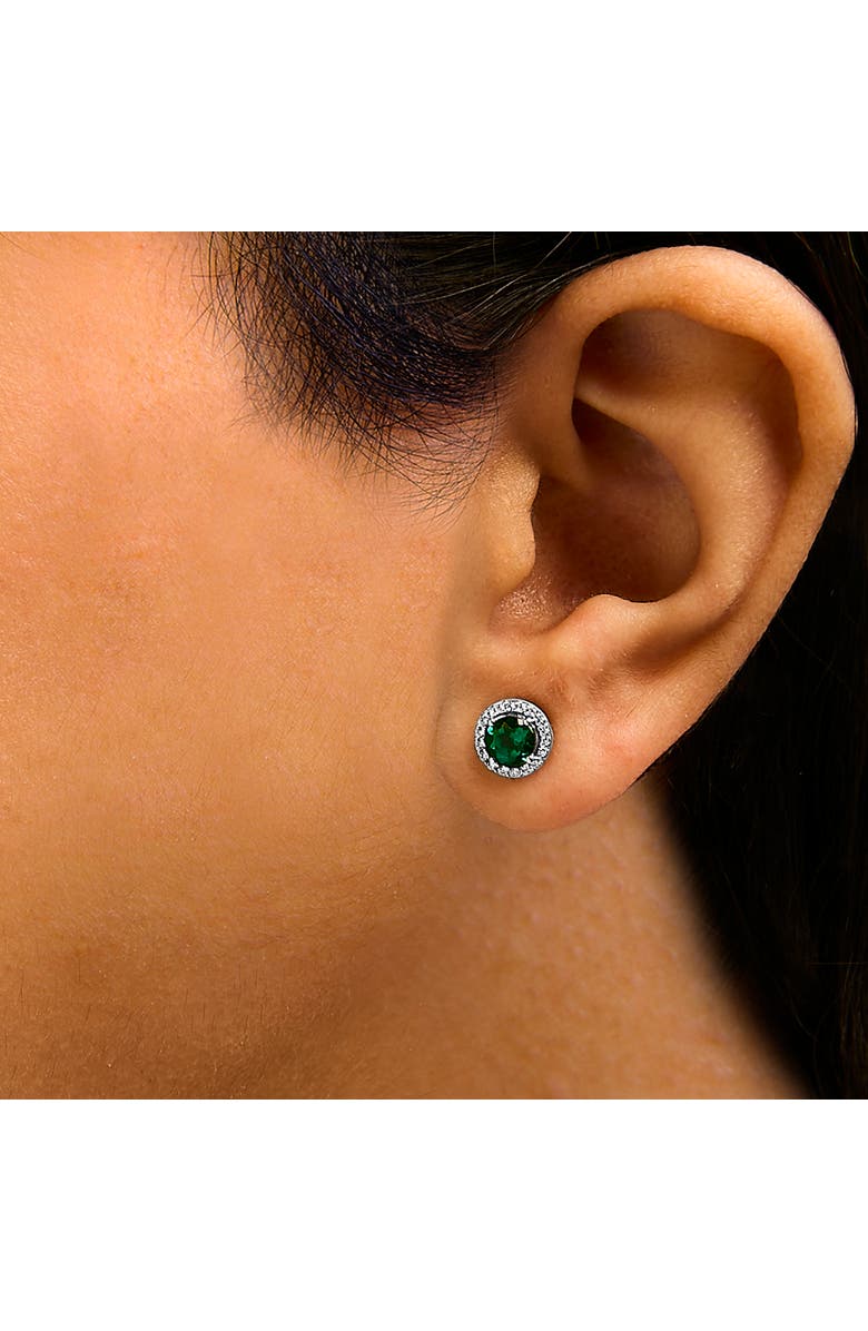 Haus of Brilliance Silver with Created Green Emerald and White Sapphire Halo Stud Earring, Alternate, color, White
