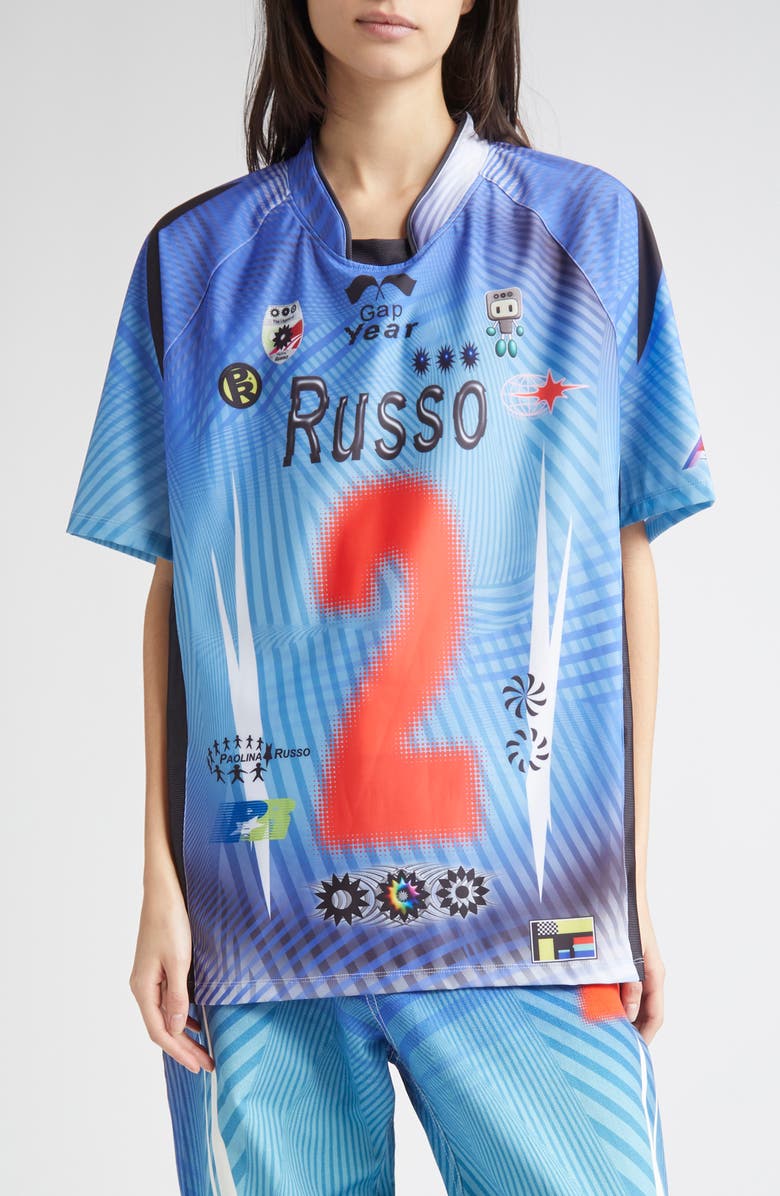 Paolina Russo Oversize Short Sleeve Stretch Jersey Top, Main, color, 