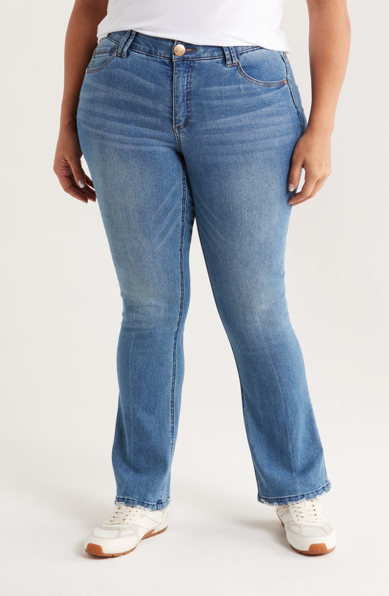 Democracy Distressed Hem Itty Bitty Bootcut Jeans, Main, color, Mid Blue