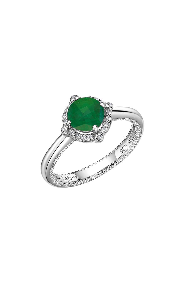 Lafonn Sterling Silver, Simulated Diamond & Simulated Emerald Round Halo Ring, Main, color, White/ Emerald
