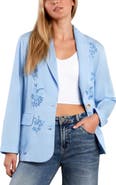 Billy T Poetic Floral Embroidered Denim Blazer