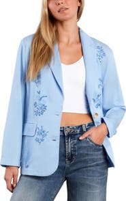 Billy T Poetic Floral Embroidered Denim Blazer