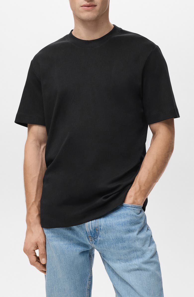 MANGO Regular Fit Medium Weight Cotton T-Shirt, Main, color, Black