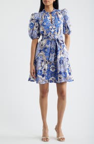 Vince Camuto Puffy Sleeve Print Minidress