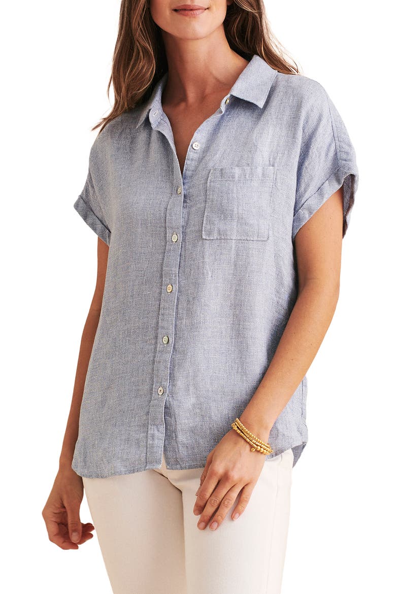 Brand Avery Short Sleeve Organic Cotton Button-Up Shirt, Main, color, BLUE BASKET WEAVE