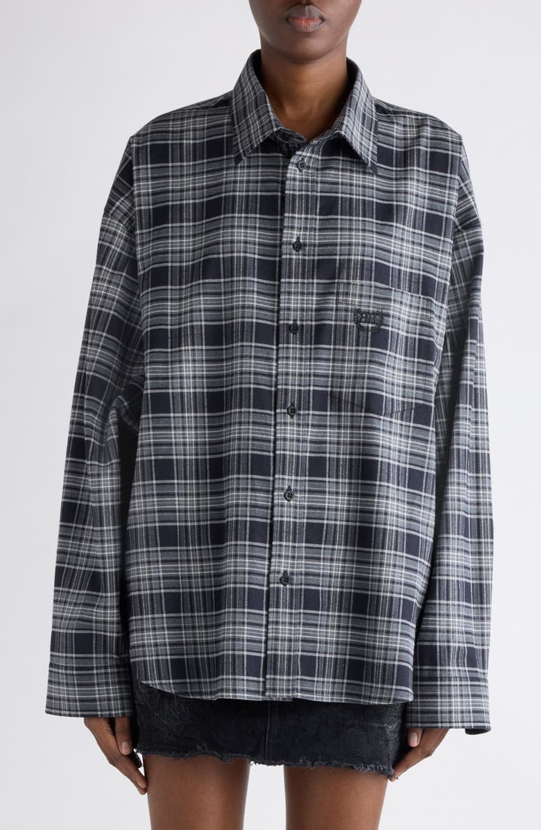 Balenciaga Regular Fit Plaid Button-Up Shirt, Main, color, 1240 Grey