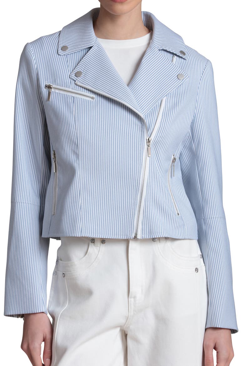 Stripe Moto Jacket, Alternate, color, BLUE WHITE STRIPE