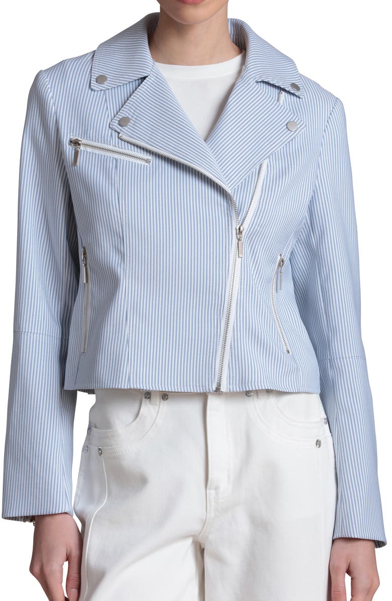 Bagatelle Stripe Moto Jacket, Alternate, color, Blue White Stripe