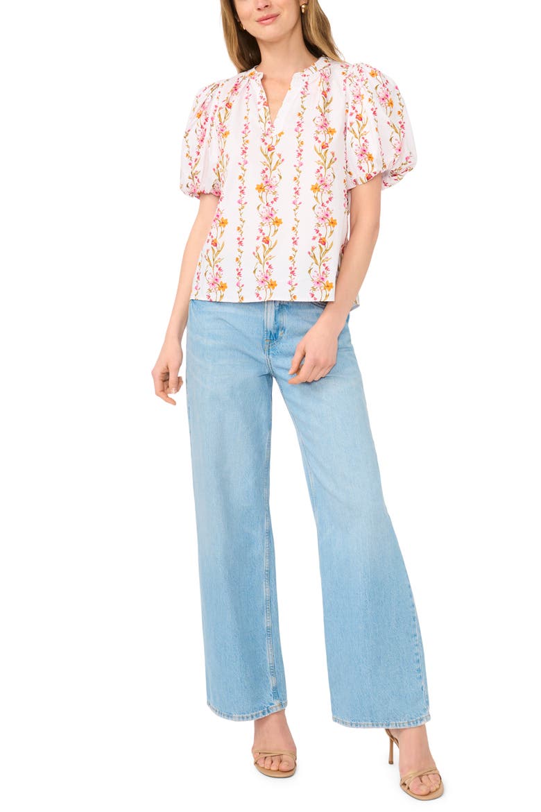 Floral Puff Sleeve Organdy Top, Alternate, color, PINK BLISS