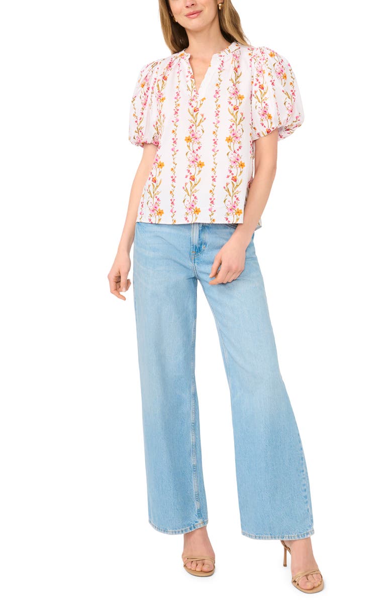 Vince Camuto Floral Puff Sleeve Organdy Top, Alternate, color, Pink Bliss