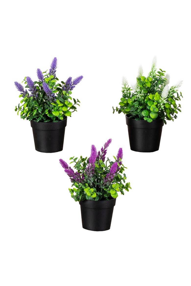 8-in Artificial Spiked Lavender Plant in Black Pot - Set of 3, Main, color, Assorted