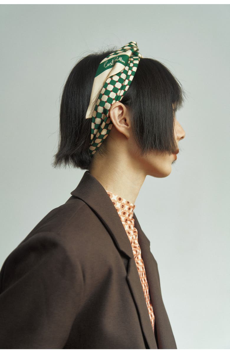 Lost Pattern CHECKERBOARD SILK SKINNY SCARF, Alternate, color, Green