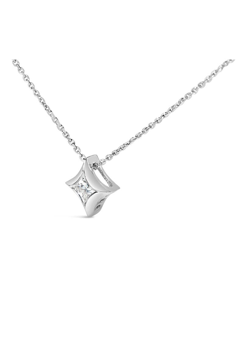 10K Gold 1/10 Cttw Bezel Set Solitaire Princess Diamond Kite Shaped Pendent Necklace, Alternate, color, White