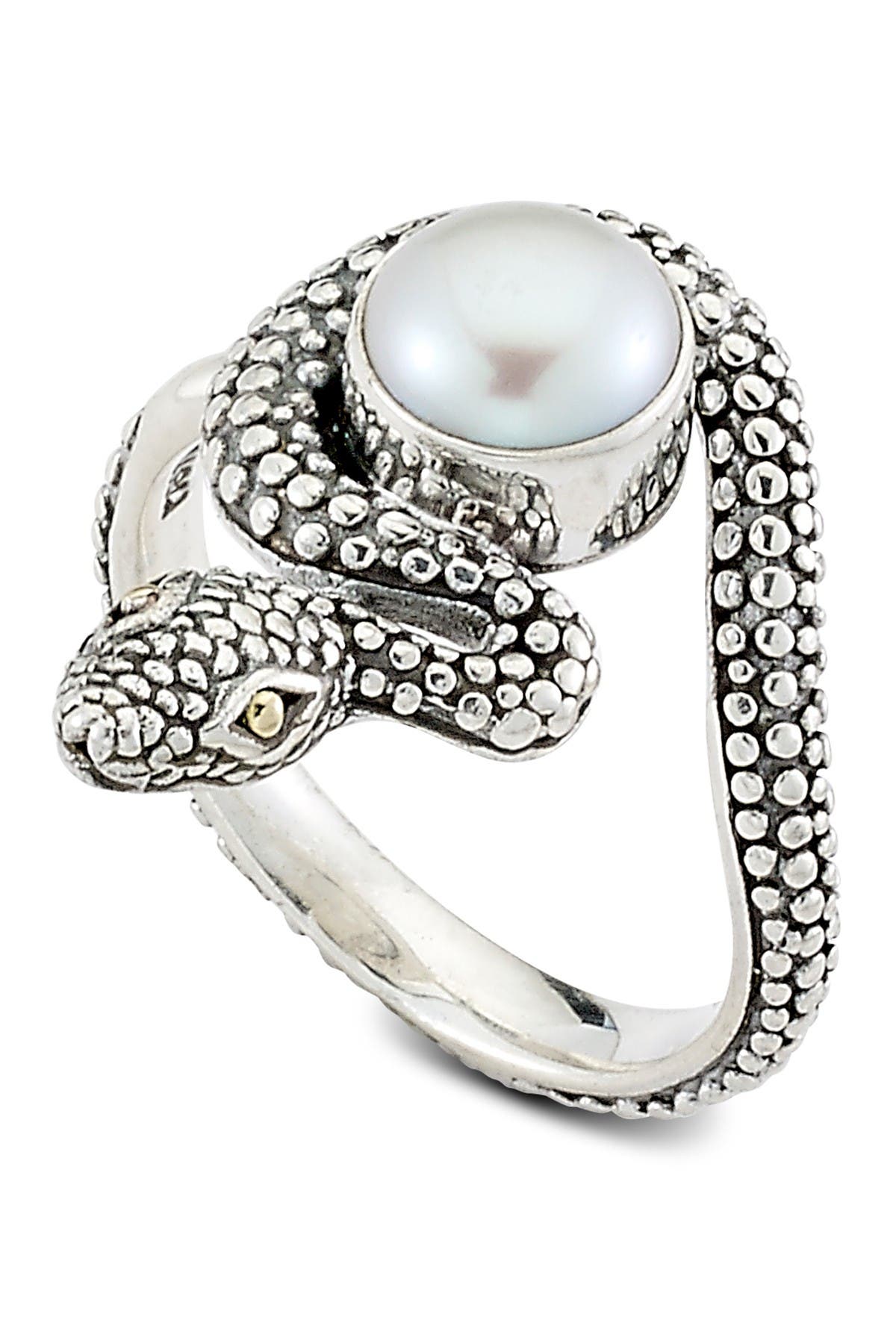 SAMUEL B. Sterling Silver & 18K Yellow Gold 9mm White Freshwater Pearl Snake Ring