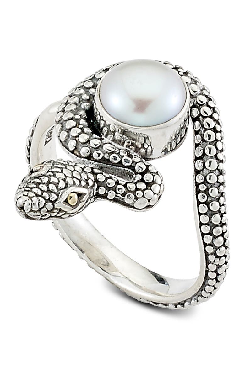 SAMUEL B. Sterling Silver & 18K Yellow Gold 9mm White Freshwater Pearl Snake Ring, Main, color, 