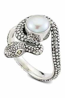 SAMUEL B. Sterling Silver & 18K Yellow Gold 9mm White Freshwater Pearl Snake Ring