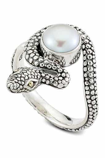 Sterling Silver & 18K Yellow Gold 9mm White Freshwater Pearl Snake Ring