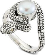 SAMUEL B. Sterling Silver & 18K Yellow Gold 9mm White Freshwater Pearl Snake Ring