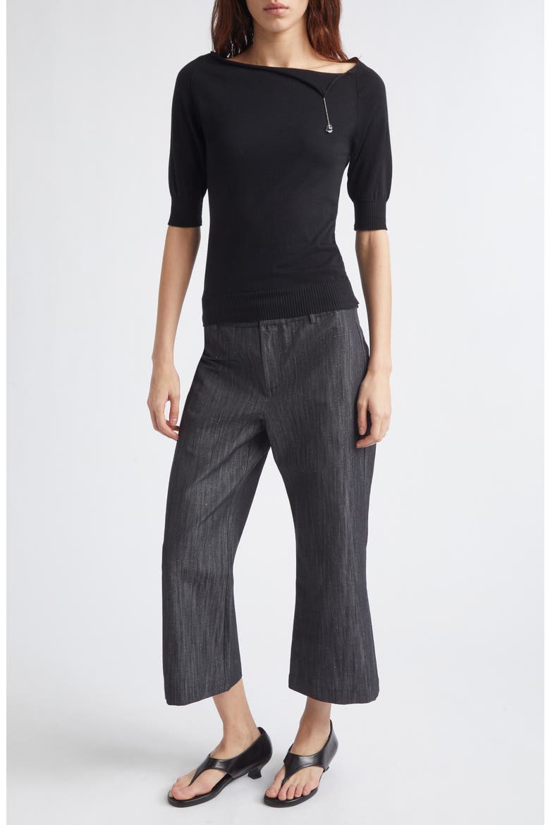 Cain Crystal Tassel Cotton Sweater, Alternate, color, BLACK
