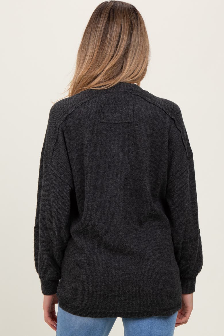 Oversized Ribbed Knit Henley Sweater, Alternate, color, Charcoal Grey