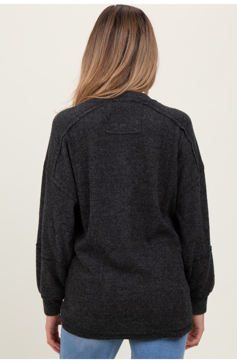 PinkBlush Oversized Ribbed Knit Henley Sweater, Alternate, color, Charcoal Grey