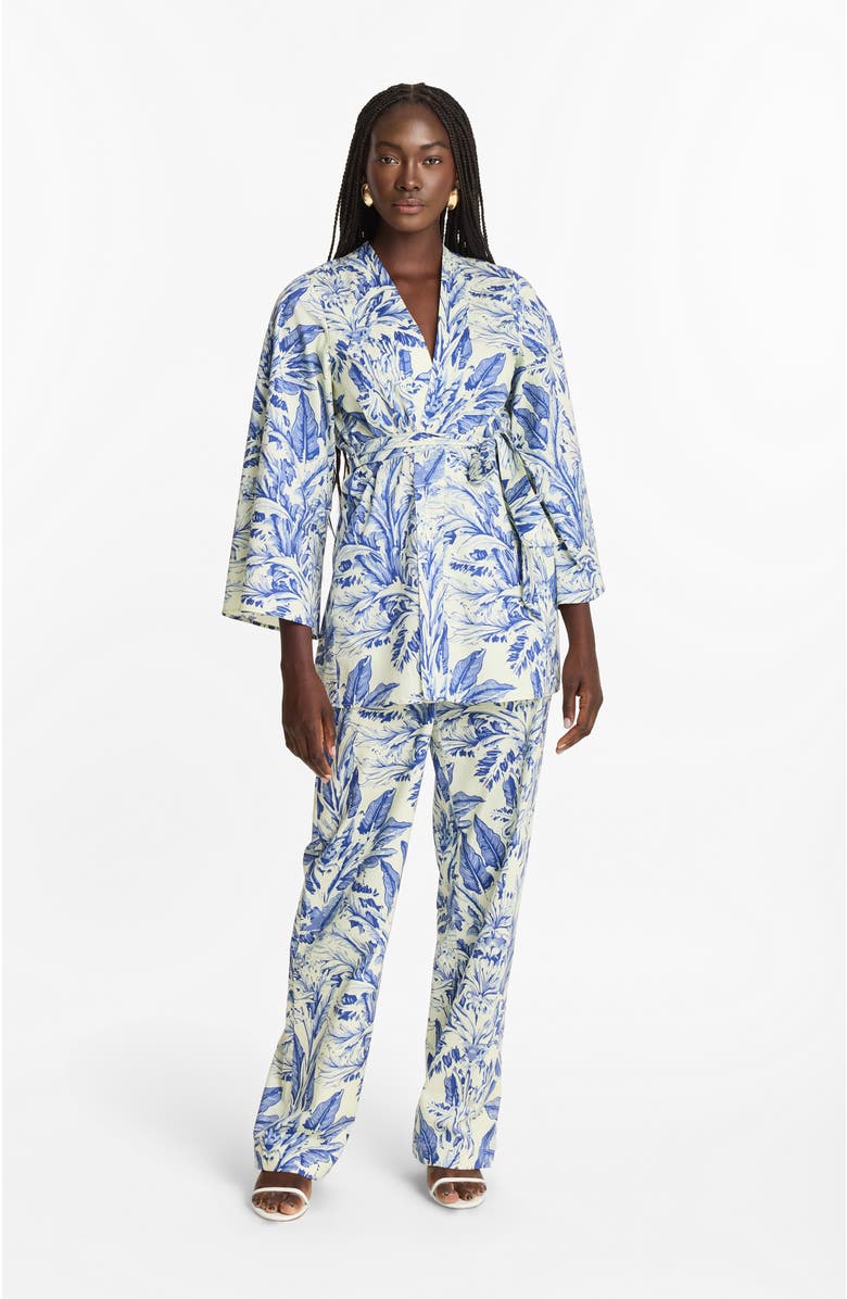 DIARRABLU Leer Pants Toile Blu in Printed Cotton Poplin, Main, color, Toile Blu