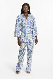 DIARRABLU Leer Pants Toile Blu in Printed Cotton Poplin