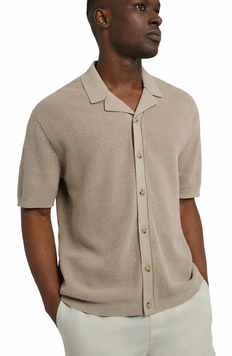 Onia Cotton Linen Knit Camp Shirt, Alternate, color, Tan