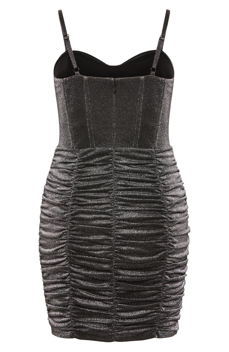 City Chic Amaia Metallic Ruched Corset Minidress, Alternate, color, Grey