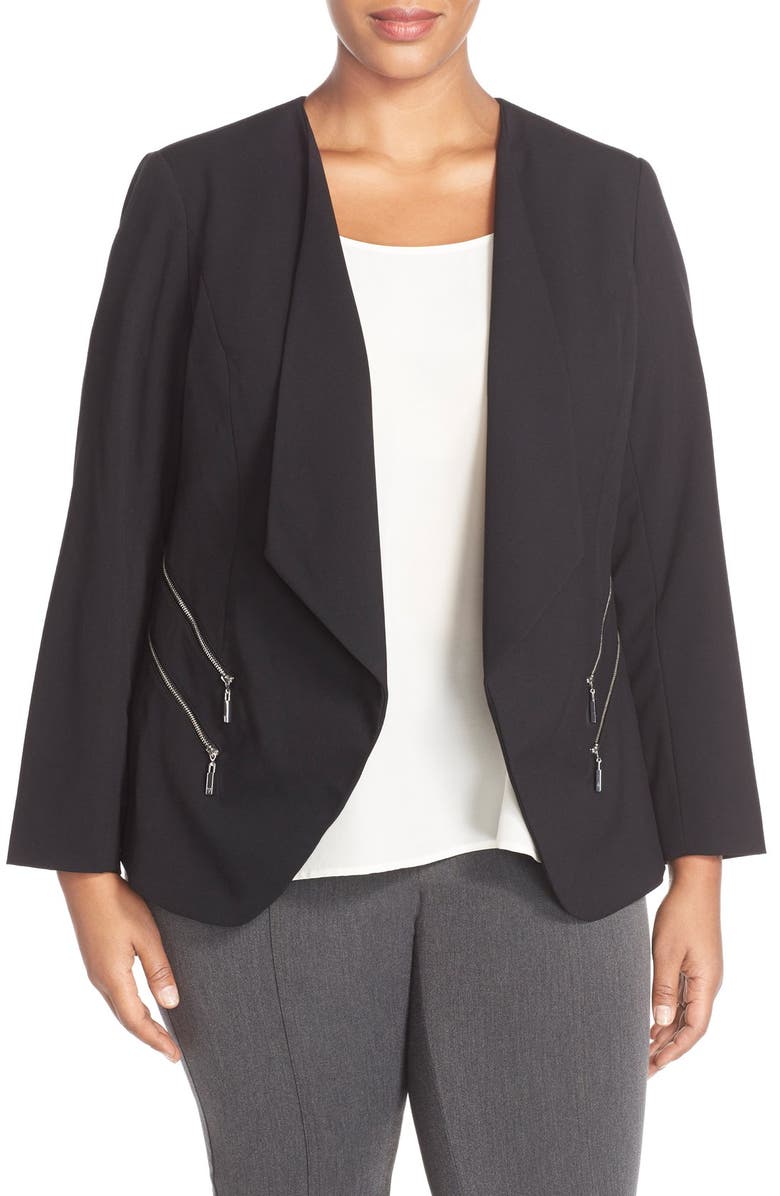 Vince Camuto Drape Collar Double Zip Blazer, Main, color,