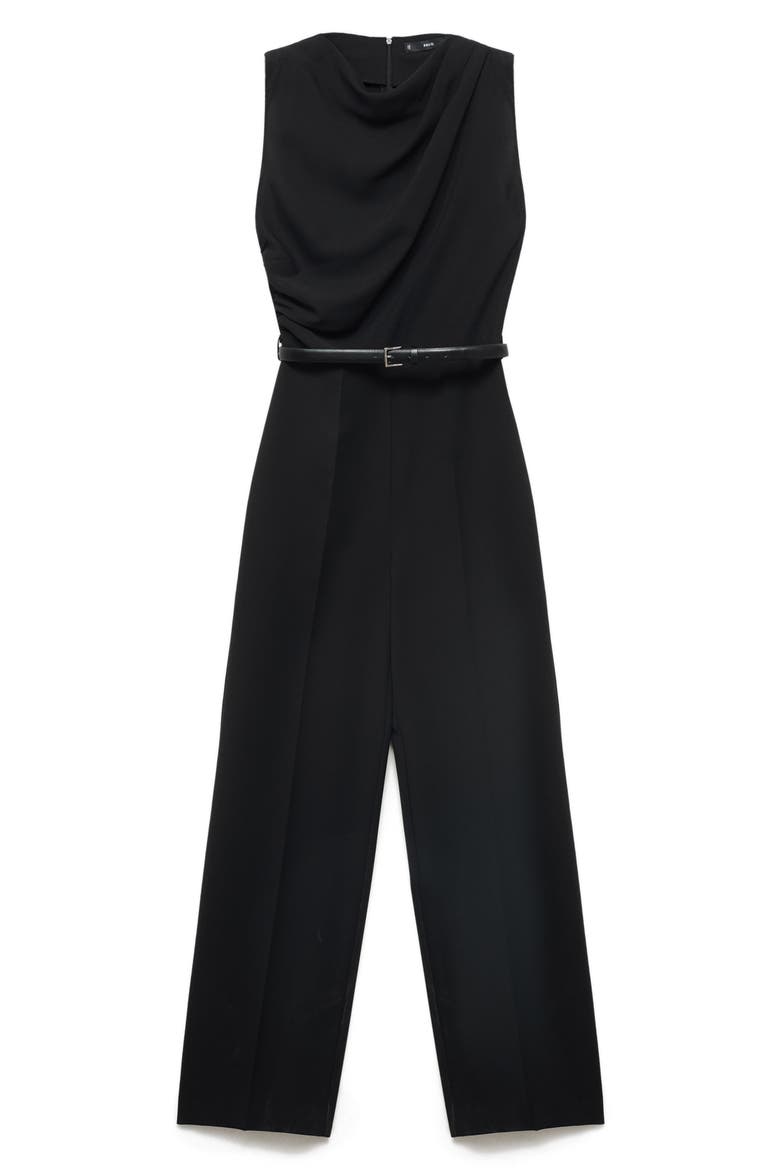 Drape Belted Wide Leg Jumpsuit, Alternate, color, BLACK