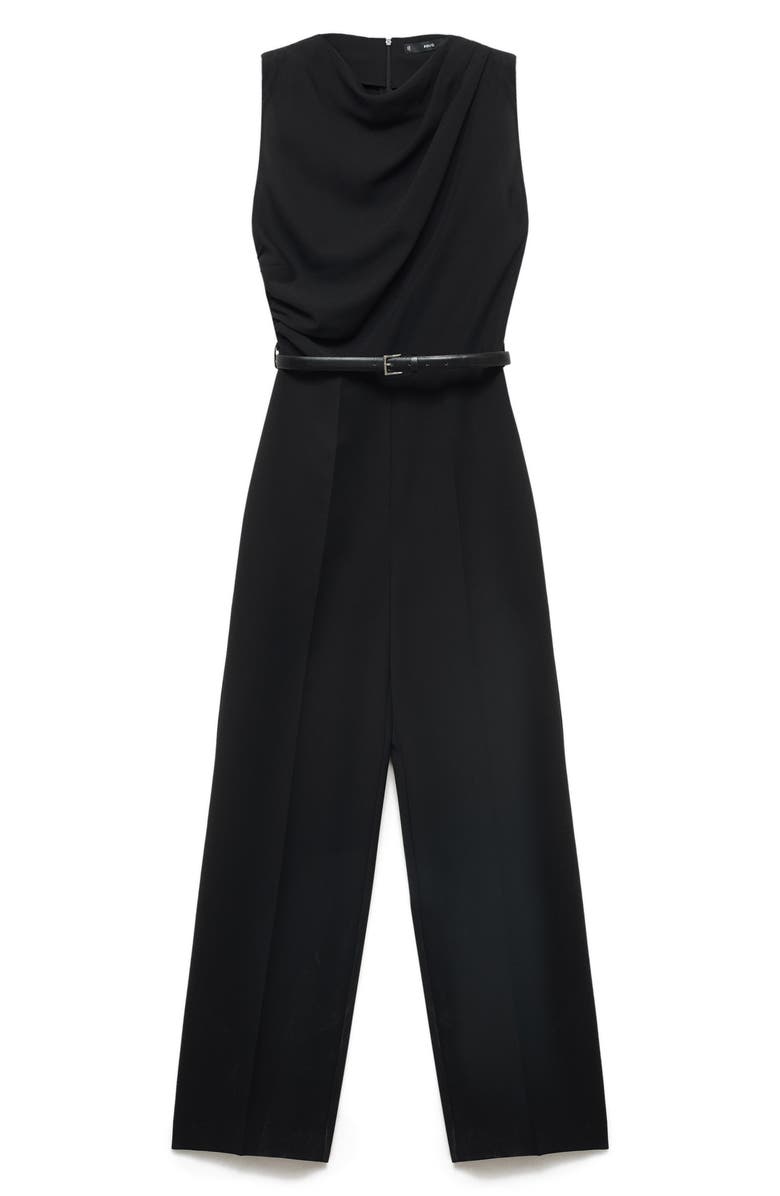 MANGO Drape Belted Wide Leg Jumpsuit, Alternate, color, Black