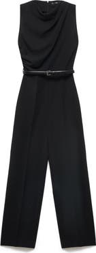 MANGO Drape Belted Wide Leg Jumpsuit