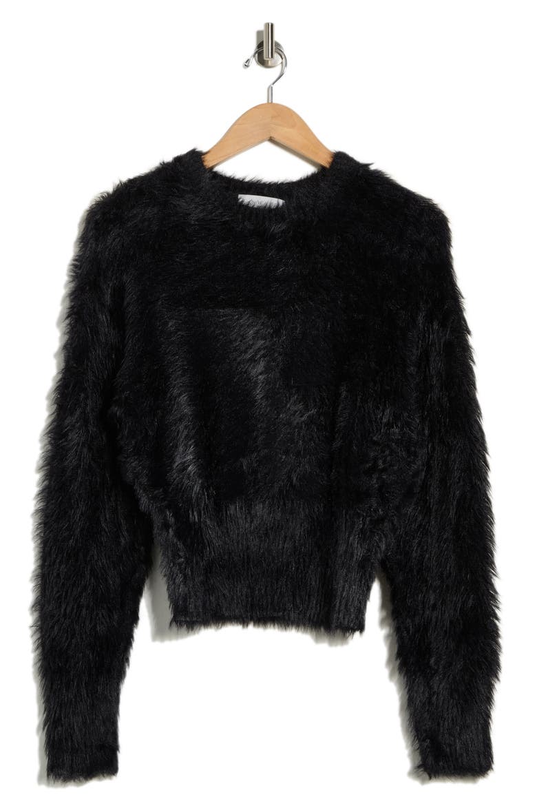 Fluffy Crop Sweater, Alternate, color, BLACK